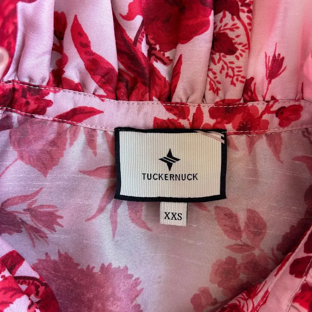 Tuckernuck Zinnia‎ Bloom Bouvier Blouse | Size XXS | Red Floral Ruffle Neck